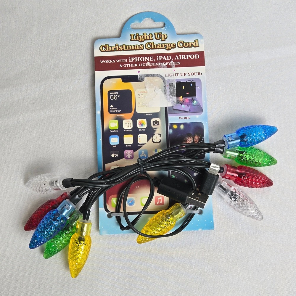 Light Up Christmas Charge Cord iPhone iPad Airpod Festive Holiday New